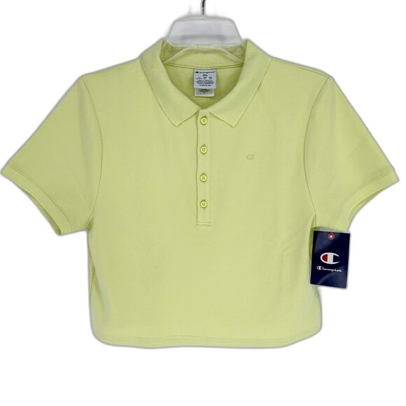 NWT Champion Women's Size 2XL Cropped Short Sleeve Lime Green 4 Button Polo Top - Picture 1 of 4